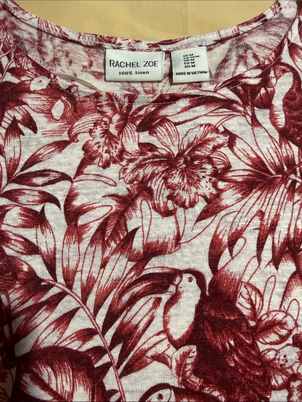 Rachel Zoe Burgundy Tropical Print Cap Sleeve Blouse in Medium